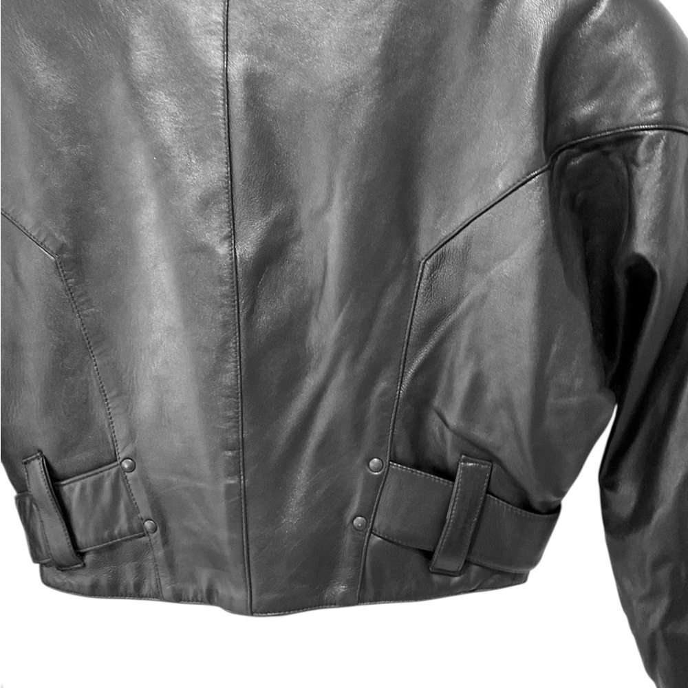 Vintage 70s Cropped Black Lamb Leather Moto Jacket Petite Small Soft Biker Chic - Picture 7 of 9